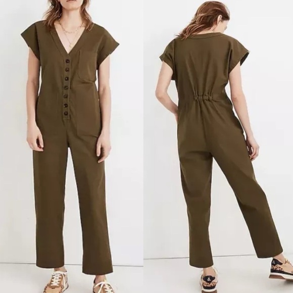 Madewell V-Neck Cap Sleeve Utility Jumpsuit In Kale Army Green Women's Size XXS - Picture 1 of 11
